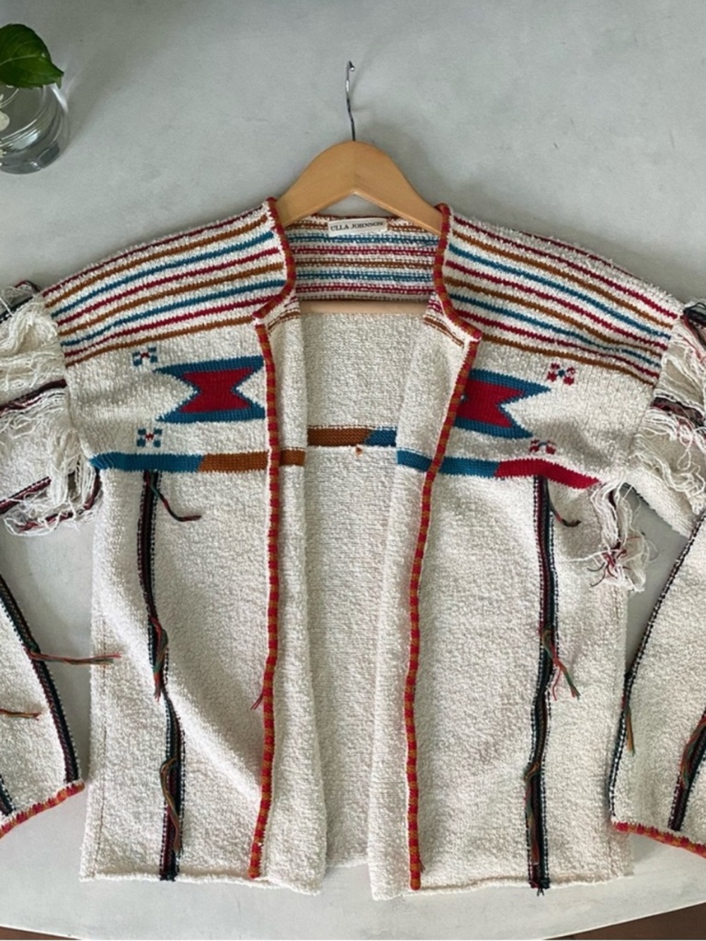 ULLA JOHNSON Ivory Southwestern Fringe Cardigan with Multicolor Stripes